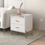 2 Drawer White Nightstand for Bedroom, Mid Century Modern End Table with Charging Station Farmhouse Storage Night Stand Side Table with USB Ports and Outlets for Living Room