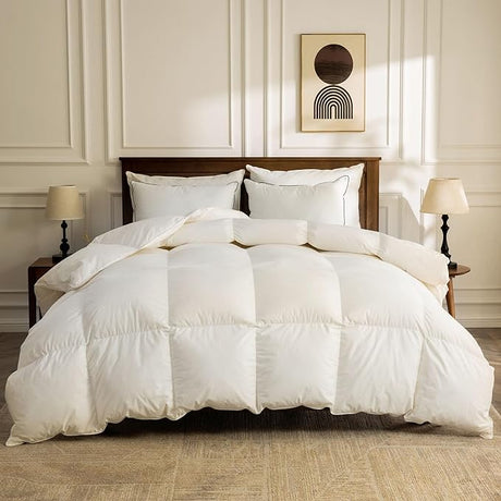 Organic Down Comforter Oversized Queen Fluffy Duvet Insert for All-Season