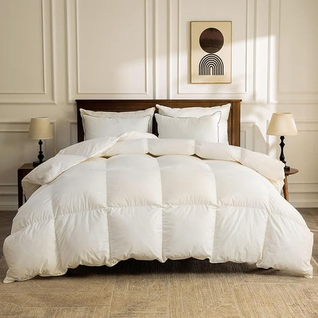 Heavyweight Organic Down Feather Fibers Comforter Oversized King for Winter