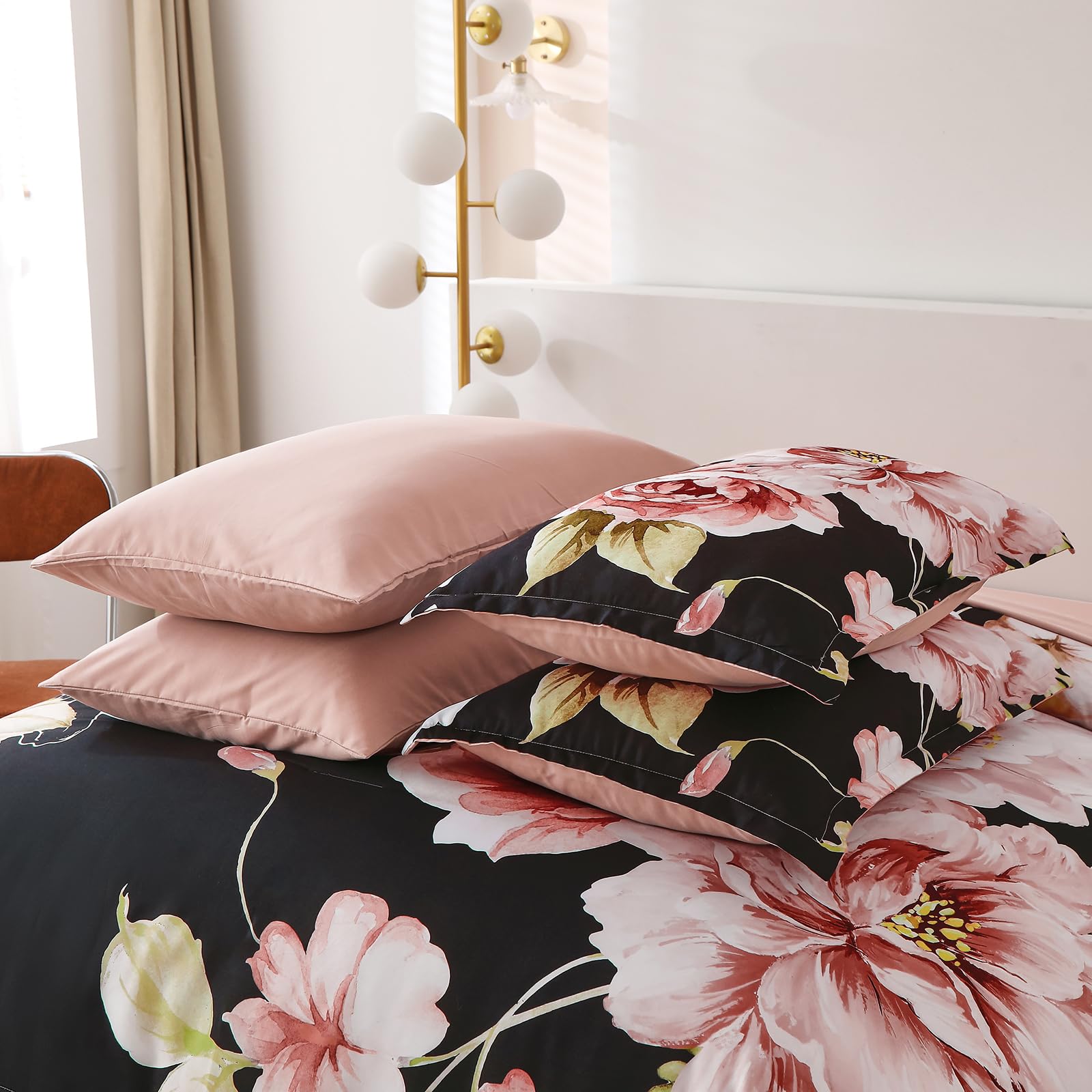 Set Queen Size 7 Pieces Bed in a Bag,Pink Flower Pattern Comforter