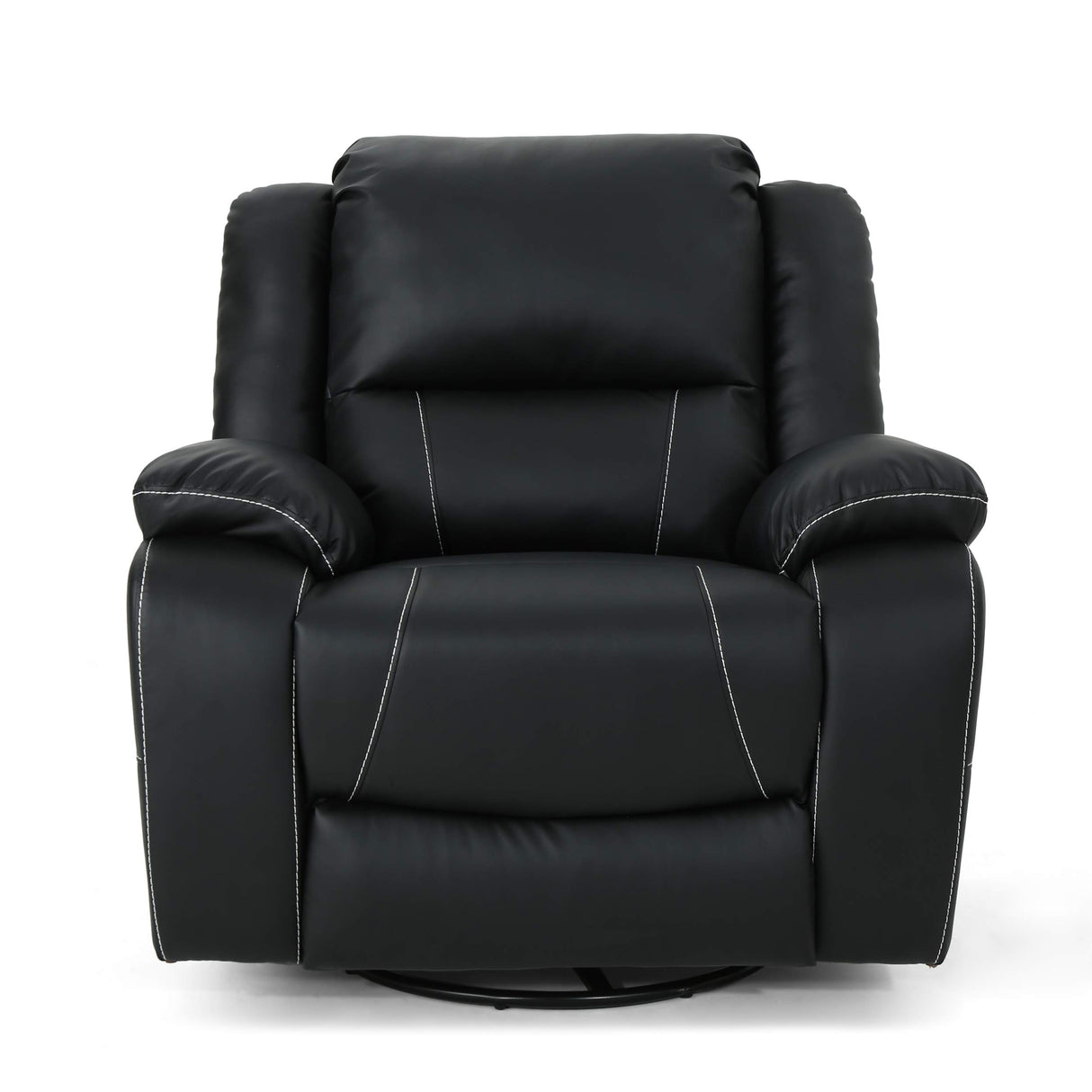 Deal Furniture Teresa Classic Tufted Leather Swivel Recliner, Black 37.5D x 39W x 39.75H