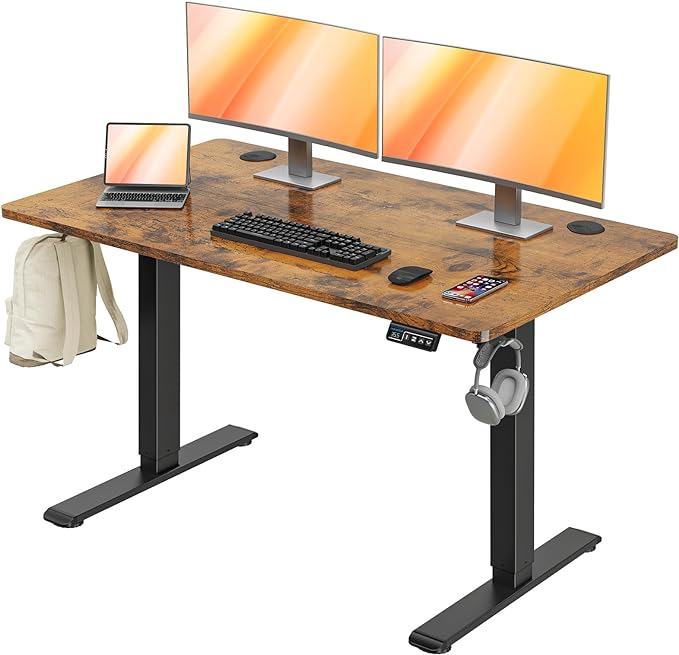 Electric Height Adjustable Standing Desk, 55 x 28 Inches Sit Stand Desk with Memory