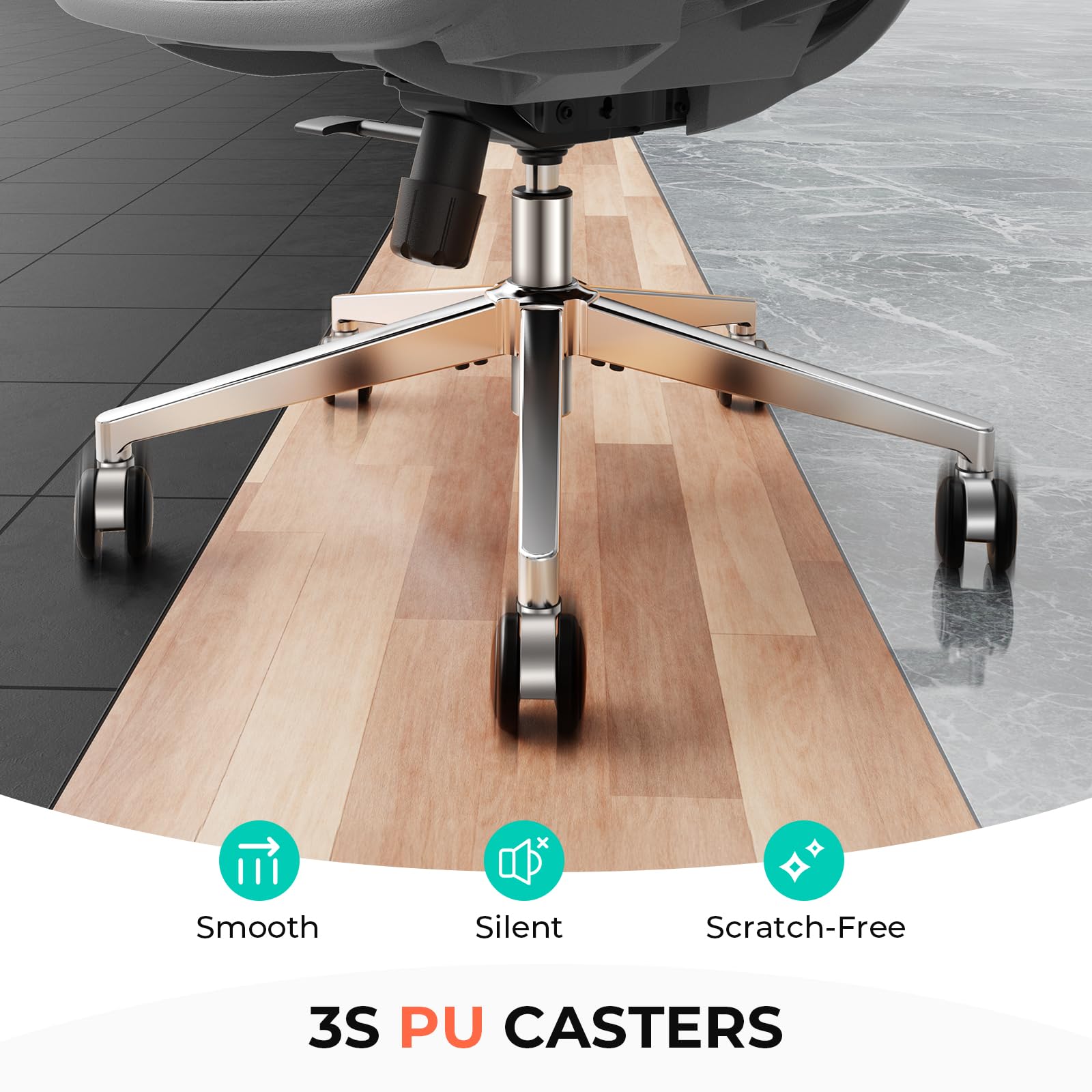 CAPOT Ergonomic Mesh Office Chair, Adjustable Lumbar High Back Desk Chair 400lbs, 4D Flip-up Arms, 3 Tilt Backrest, 3D Headrest, PU Wheels, Swivel Rolling Computer Chair for Long Desk Work - Grey