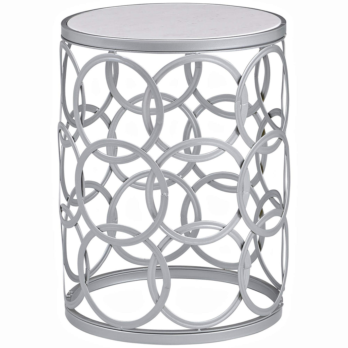 FirsTime & Co.® Silver Interlocking Circles Marblized Table, American Designed, Silver, 16.75 x 16.75 x 22 inches