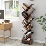 10-Tier Tree Bookshelf with Drawer - 59" Freestanding Space Saving Wooden Bookcase