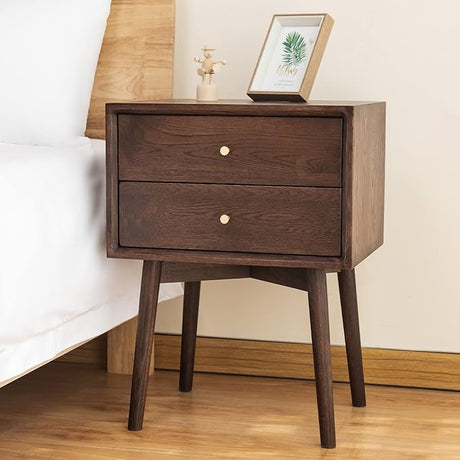 Night Stand, Midcentury Modern Solid Wood Nightstand with Drawer, Durable Sturdy Tall