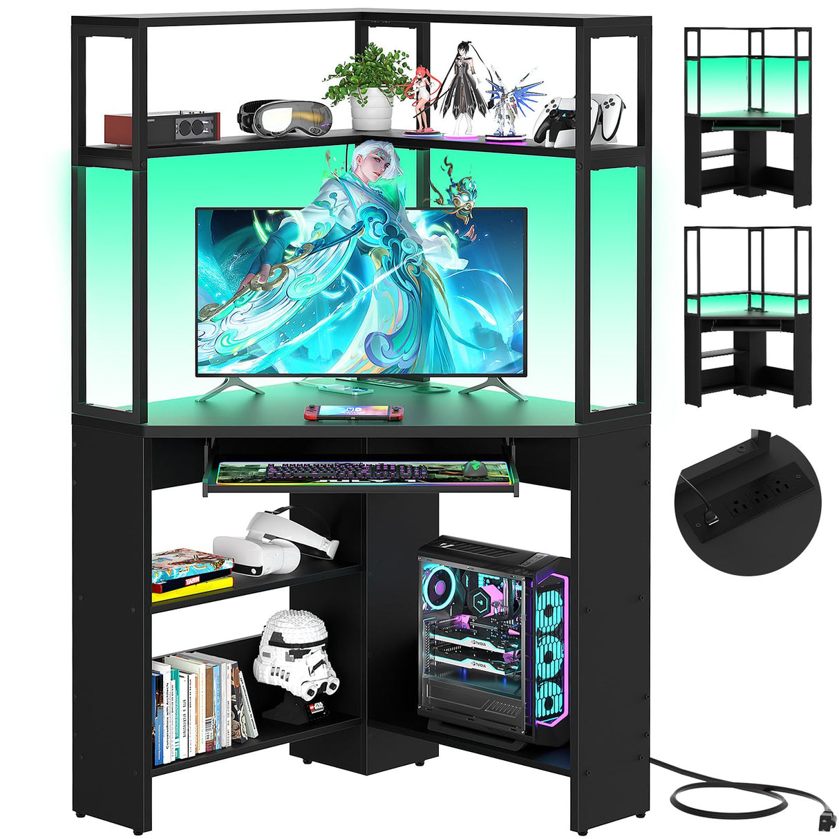 Small Corner Desk with Hutch, Heavy Duty Corner Computer Desk with Power Outlets