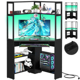 Small Corner Desk with Hutch, Heavy Duty Corner Computer Desk with Power Outlets