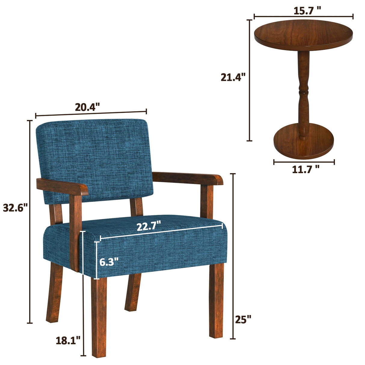 Accent Chair Set of 2 with Table, Living Room Chairs with Soft Seat and Armrests