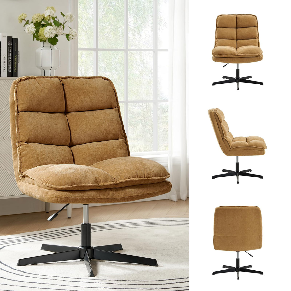 Armless Home Office Chair with 360-degree Swivel, Computer Task Chairs