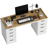 60" Farmhouse Home Office Desk with 8 Wooden Drawers, Rustic Computer Writing Desk