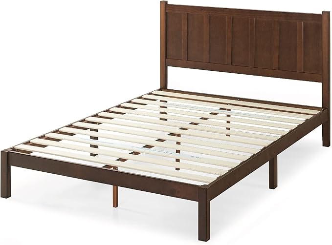 Adrian Wood Rustic Style Platform Bed with Headboard, No Box Spring Needed, Wood Slat