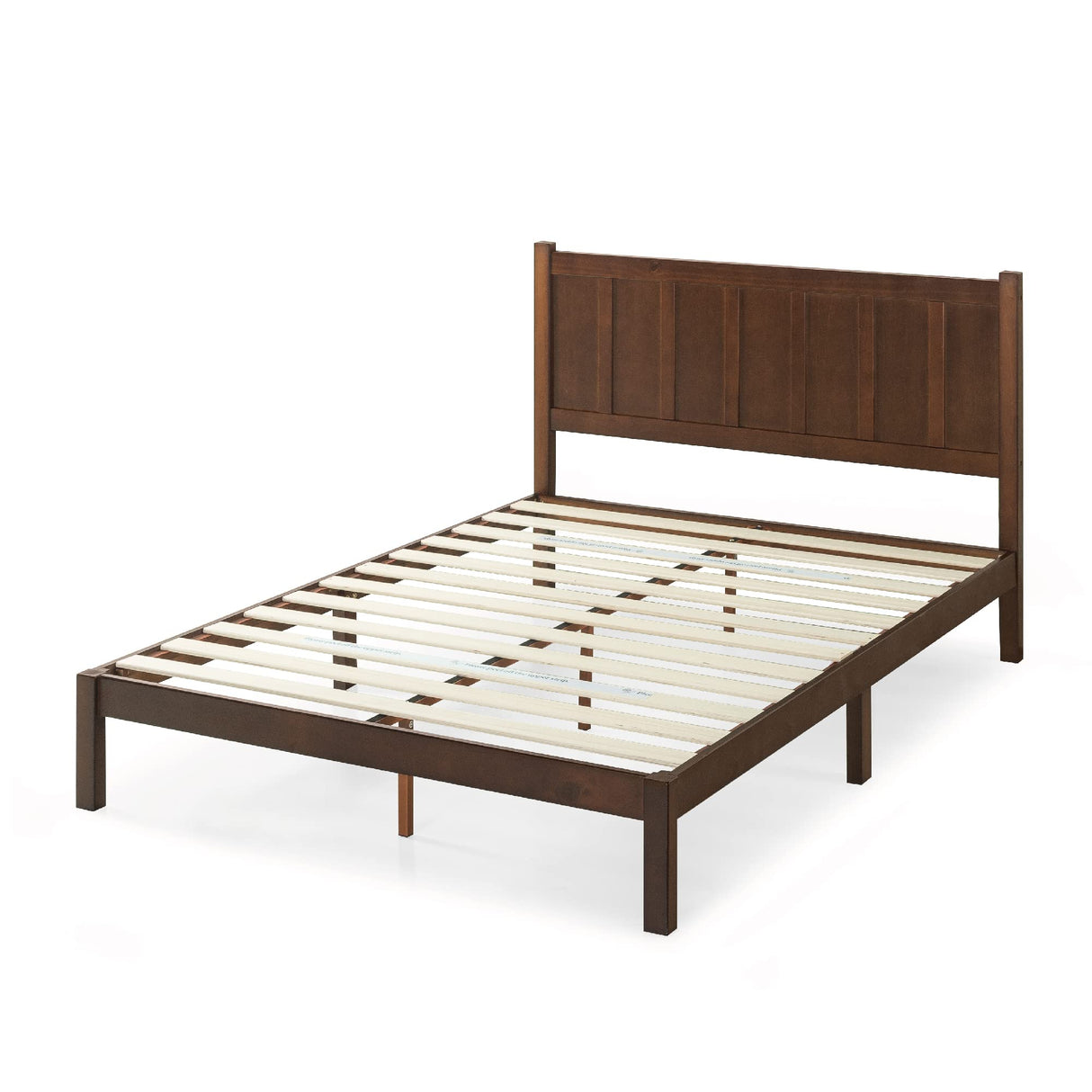 Adrian Wood Rustic Style Platform Bed with Headboard, No Box Spring Needed, Wood Slat