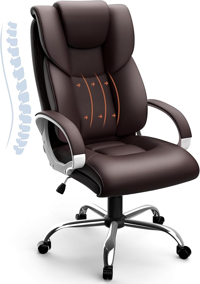 Office Chair, 350lbs Executive Leather Chair Home Office Desk Chairs, Ergonomic Computer Gaming Chair with Arm Padded