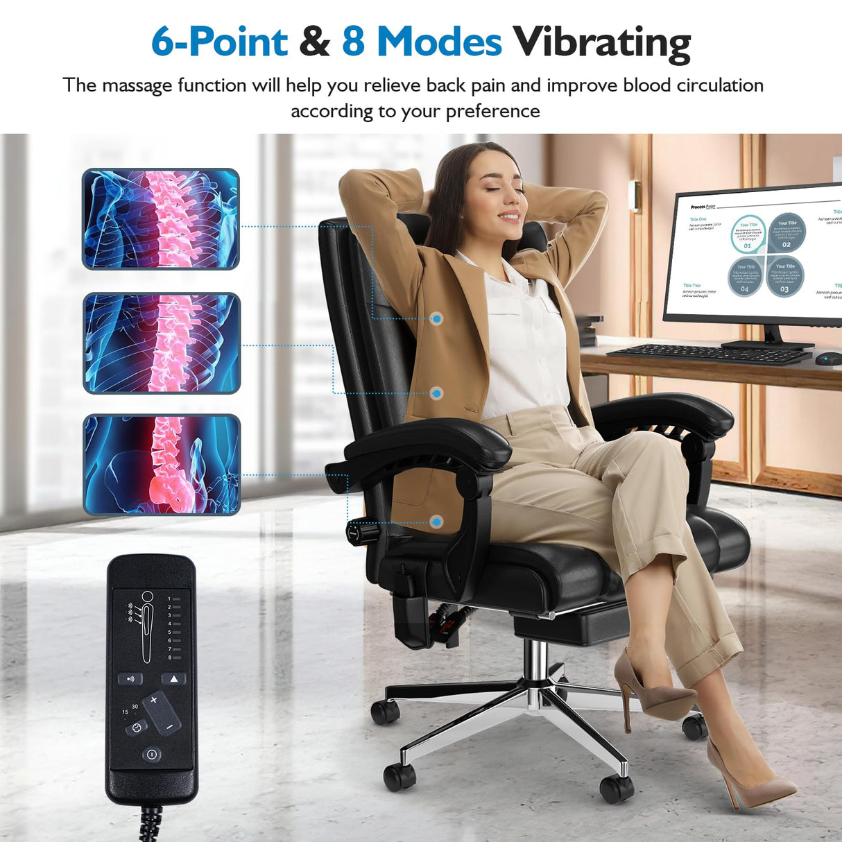 Massage Executive Office Chair with Footrest, Big and Tall Office Chair, Ergonomic PU