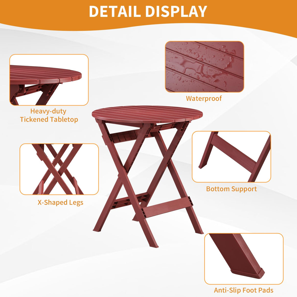 TAO ONE Patio Bistro Set, 3 Piece Plastic Folding Bistro Set, Portable Outdoor Patio Table and Chairs Set, Foldable Patio Furniture Set for Balcony, Porch, Backyard, Garden,Poolside (Red)