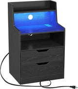 Nightstand with Charging Station and LED Lights, 2 AC and USB Power Outlets