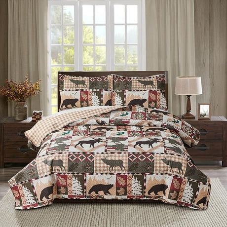 Lodge Bedspread Set Full/Queen Size Rustic Cabin Quilt Set Deer Bedding sets