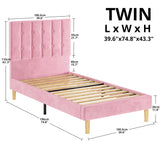 Twin Velvet Upholstered Platform Bed Frame with Headboard - Pink