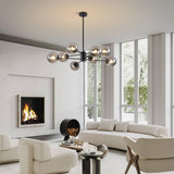 BOKT Mid Century Modern Matte Black Chandelier 8-Lights Globe Glass Ball Chandelier Flush Mount Ceiling Light Industrial Vintage Farmhouse Kitchen Island Pendant Lighting Fixture