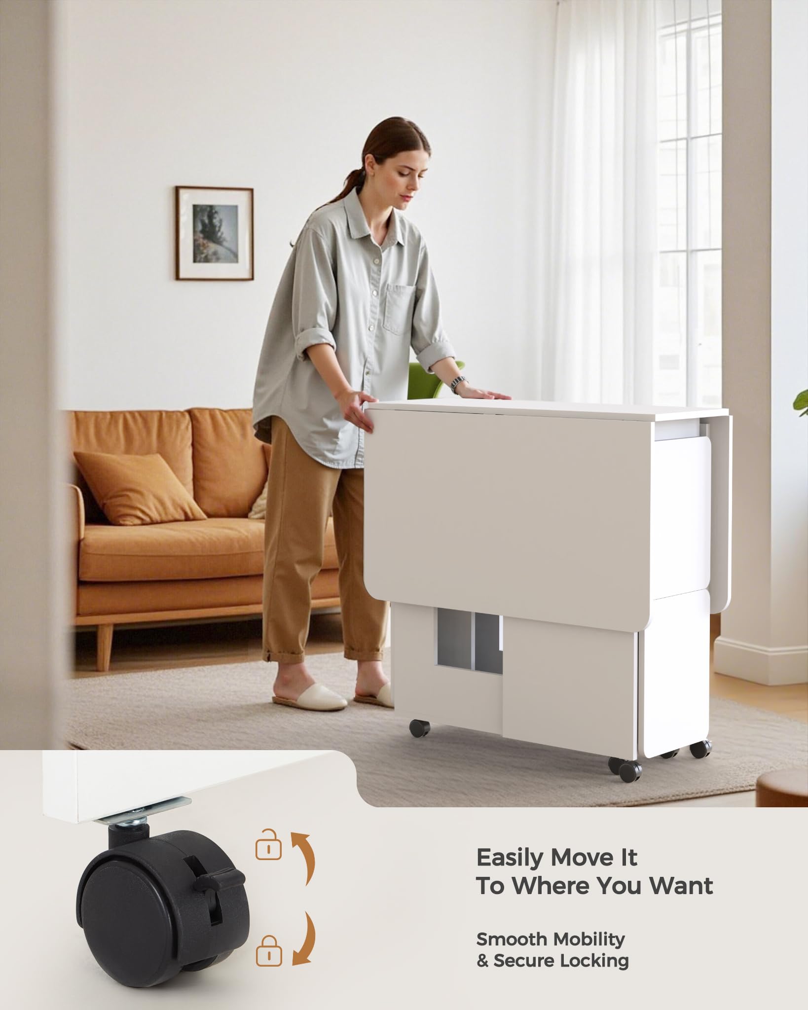 5-Piece Folding Dining Set with Storage & Wheels