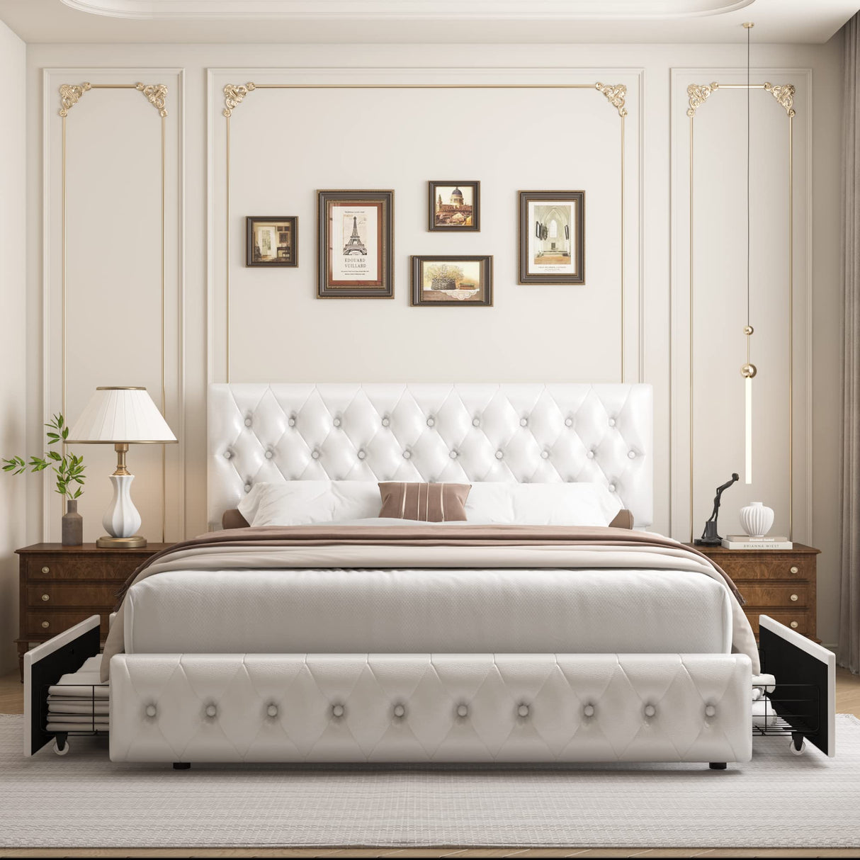 Queen Bed Frame with Storage and Adjustable Headboard, Bed Frame with 4 Drawers