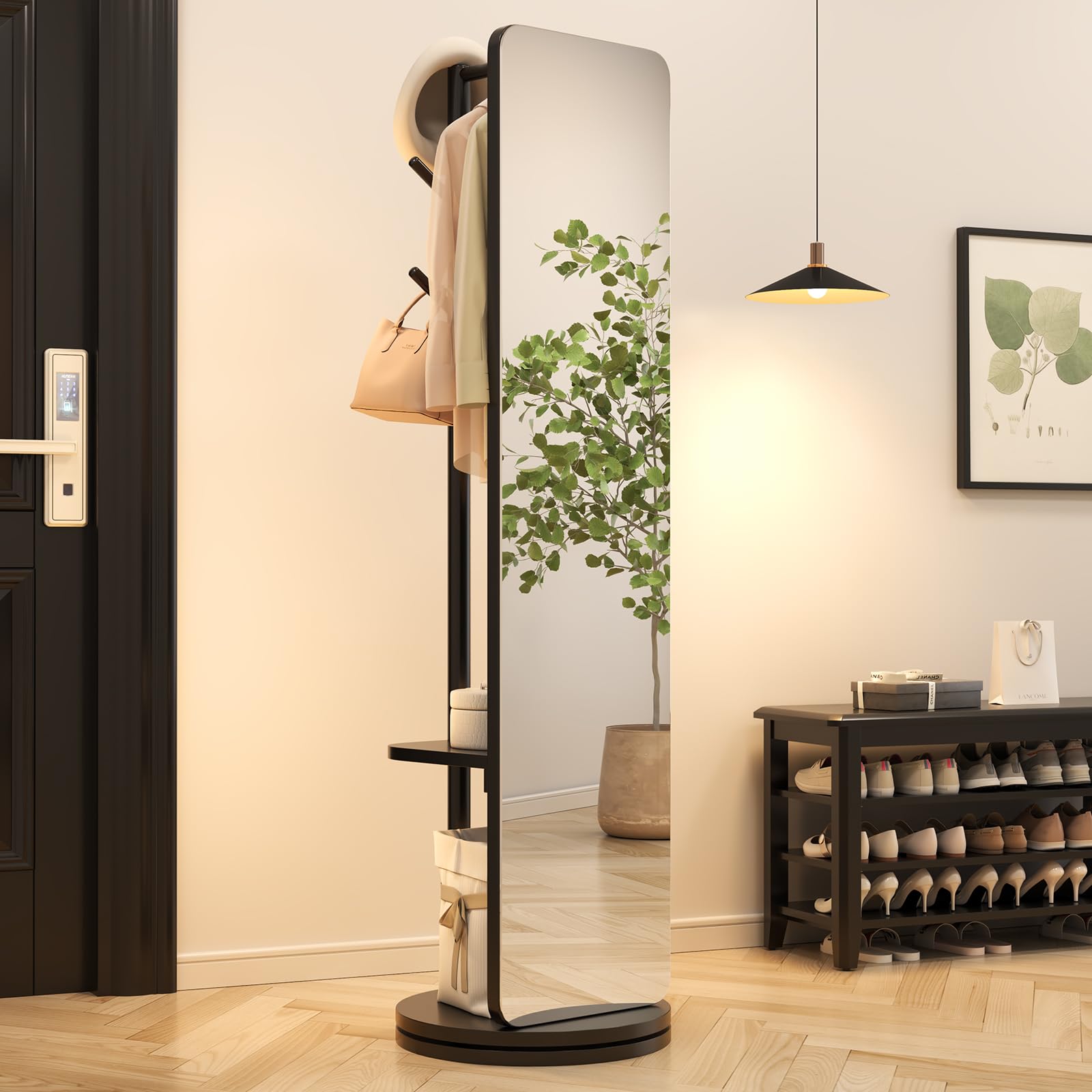 70x19 Full Length Floor Mirror with Stand - Solid Wood Swivel Mirror