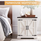 Farmhouse End Table with Charging Station,24" Large Sofa Side Table