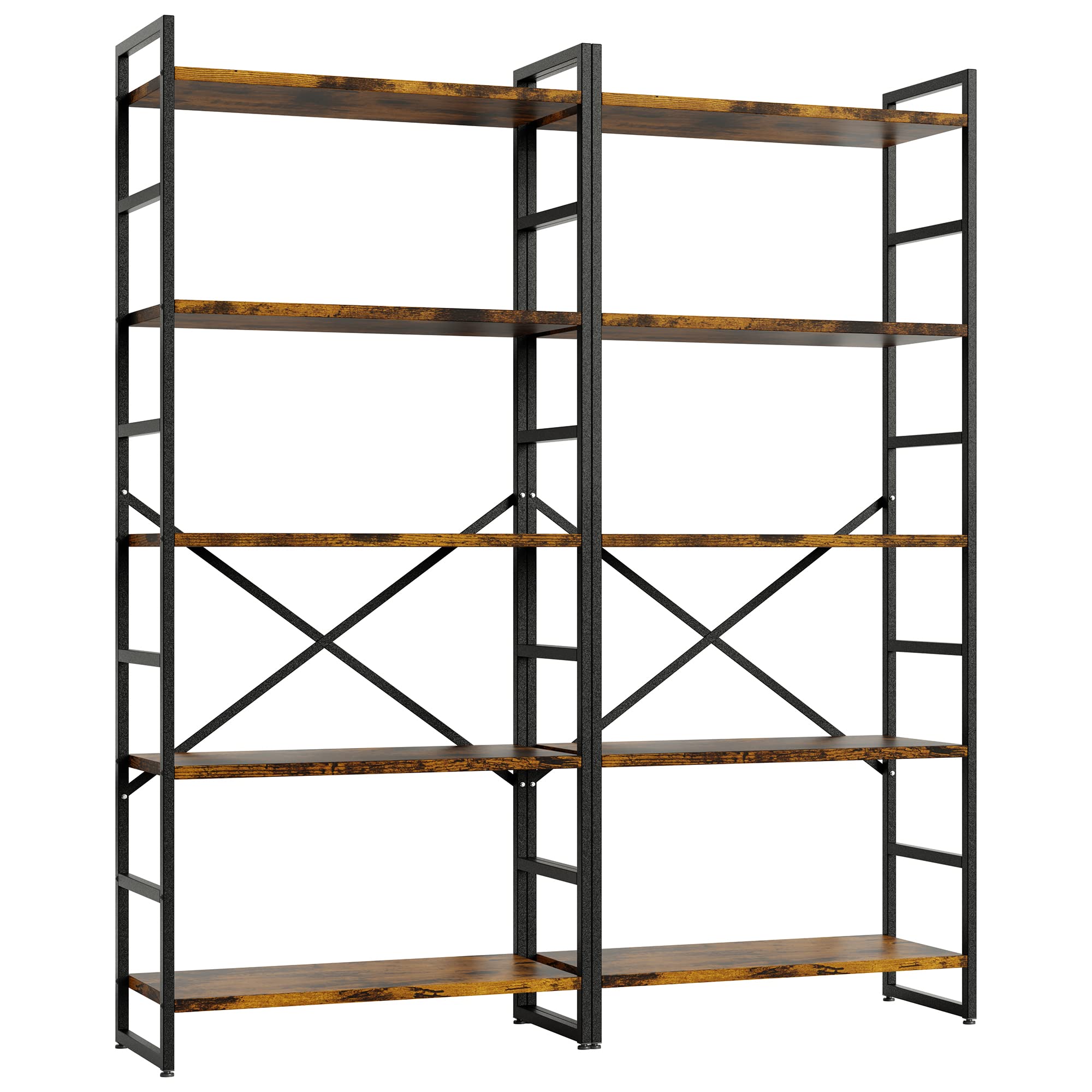 2 Pieces 5 Tiers Bookshelf, Classically Tall Bookcase Shelf, Industrial Book Rack
