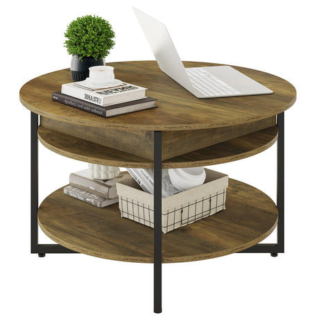 Wood Lift Top Circular Coffee Table with Hidden Compartment 31.5" D x 31.5" W x 17.35" H