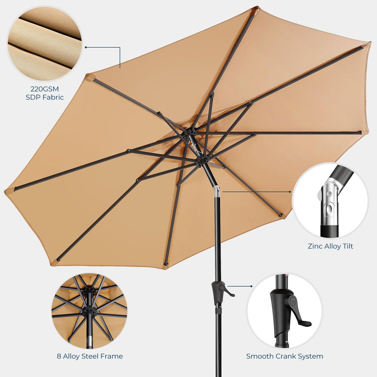 9ft Outdoor Patio Umbrella - Market Table Pool Deck Umbrella UPF50+ UV Protection