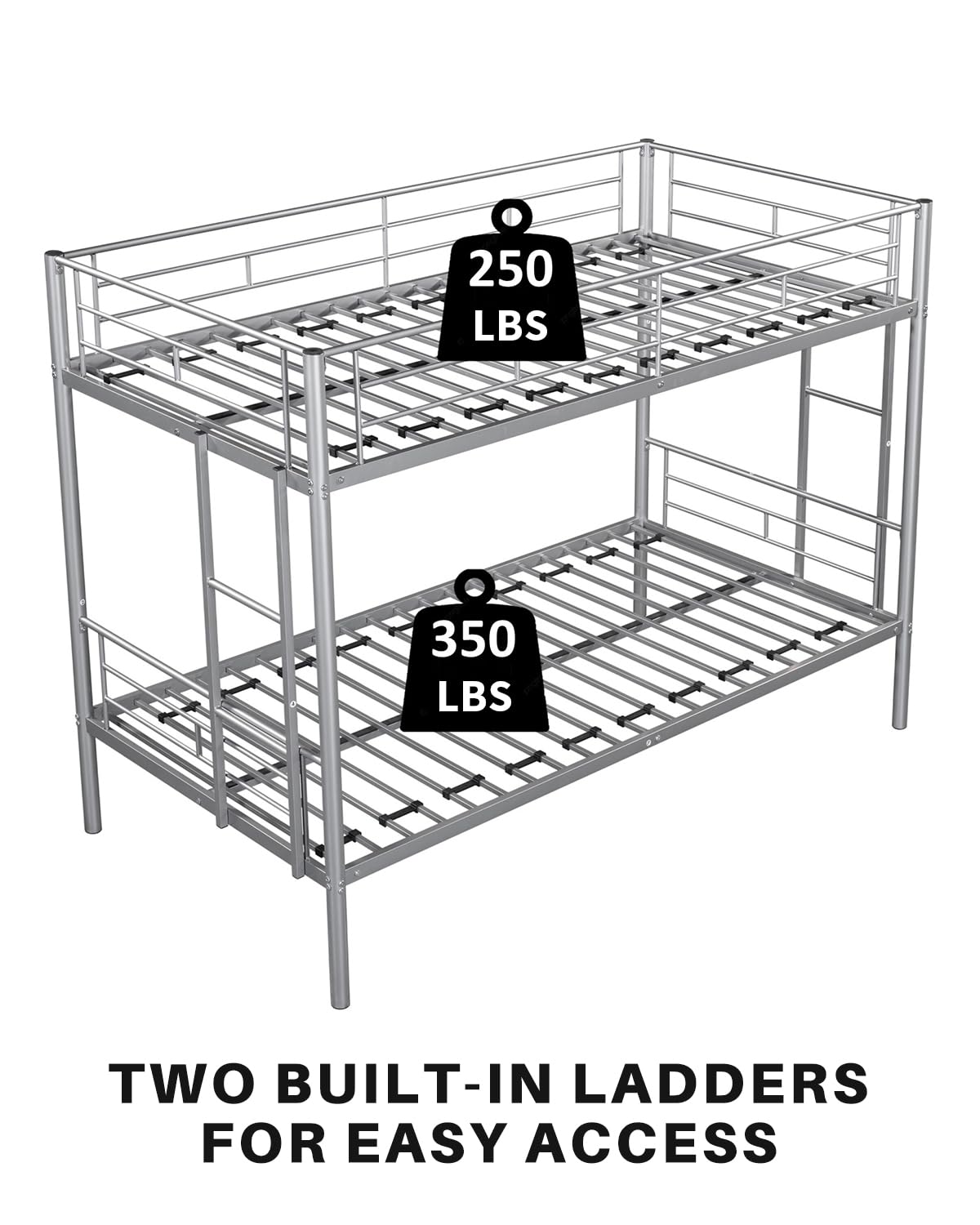 Twin-Over-Twin Metal Bunk Bed - Heavy Duty Bunk Bed Frame - Bunk Beds