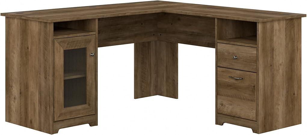 Cabot 60W L Shaped Computer Desk with Storage in Linen White Oak