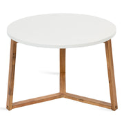 Rioux Modern Round Coffee Table, 26 x 26 x 18, White and Natural Wood