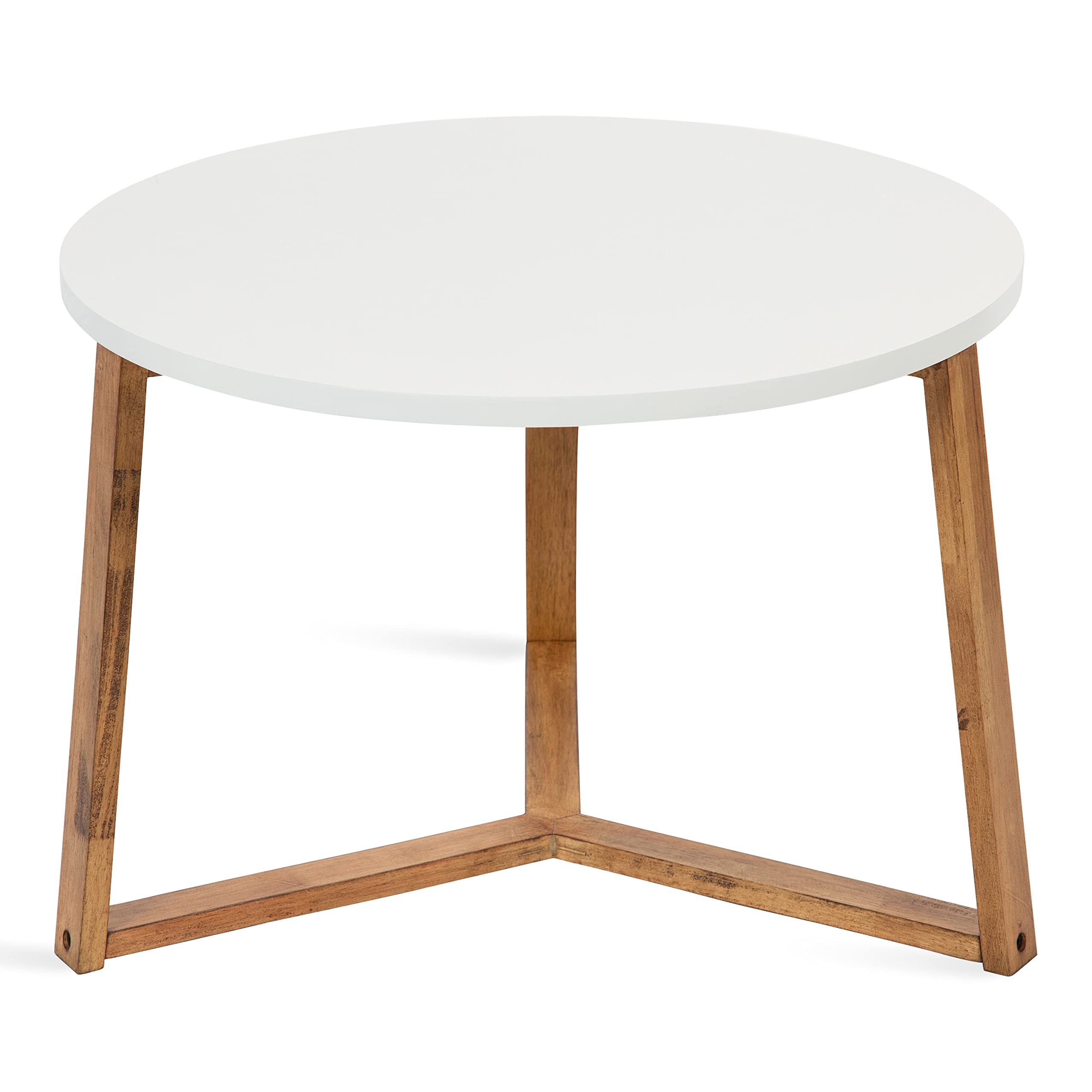 Rioux Modern Round Coffee Table, 26 x 26 x 18, White and Natural Wood