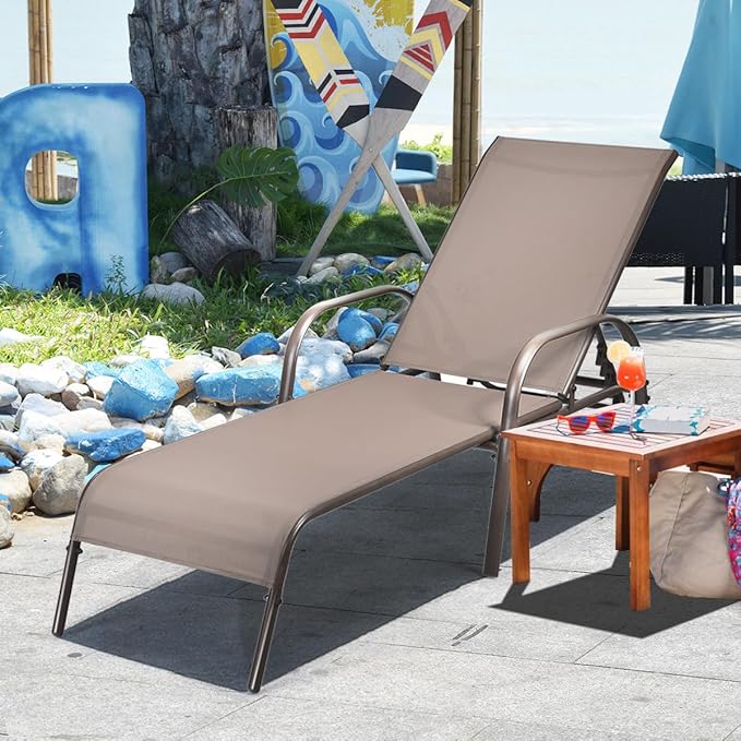 2 Pack Patio Lounge Chair, Outdoor Chaise Lounge with 5 Adjustable Backrest