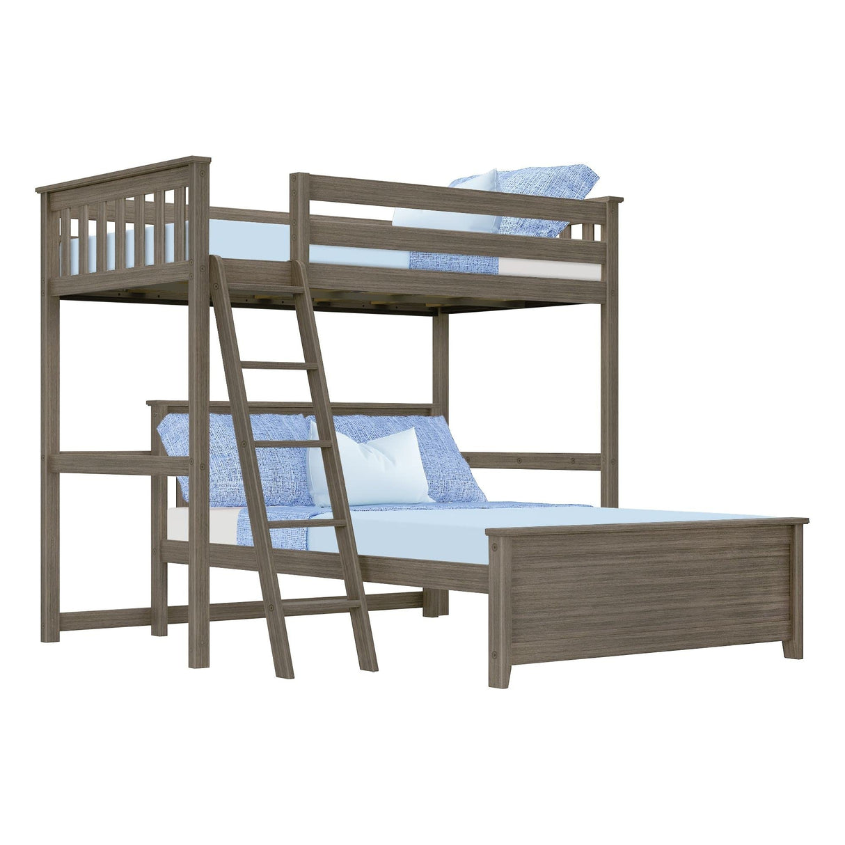 Max & Lily Bunk Bed, L Shape Twin-Over-Full Bed Frame for Kids, Clay