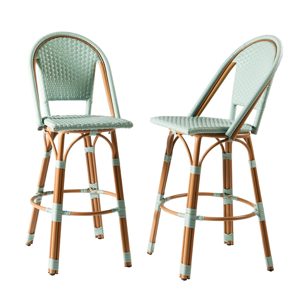 Outdoor Bar Stools Set of 2  30 Inch Bar Height Rattan Patio Barstools with Back