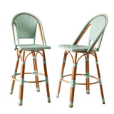 Outdoor Bar Stools Set of 2  30 Inch Bar Height Rattan Patio Barstools with Back