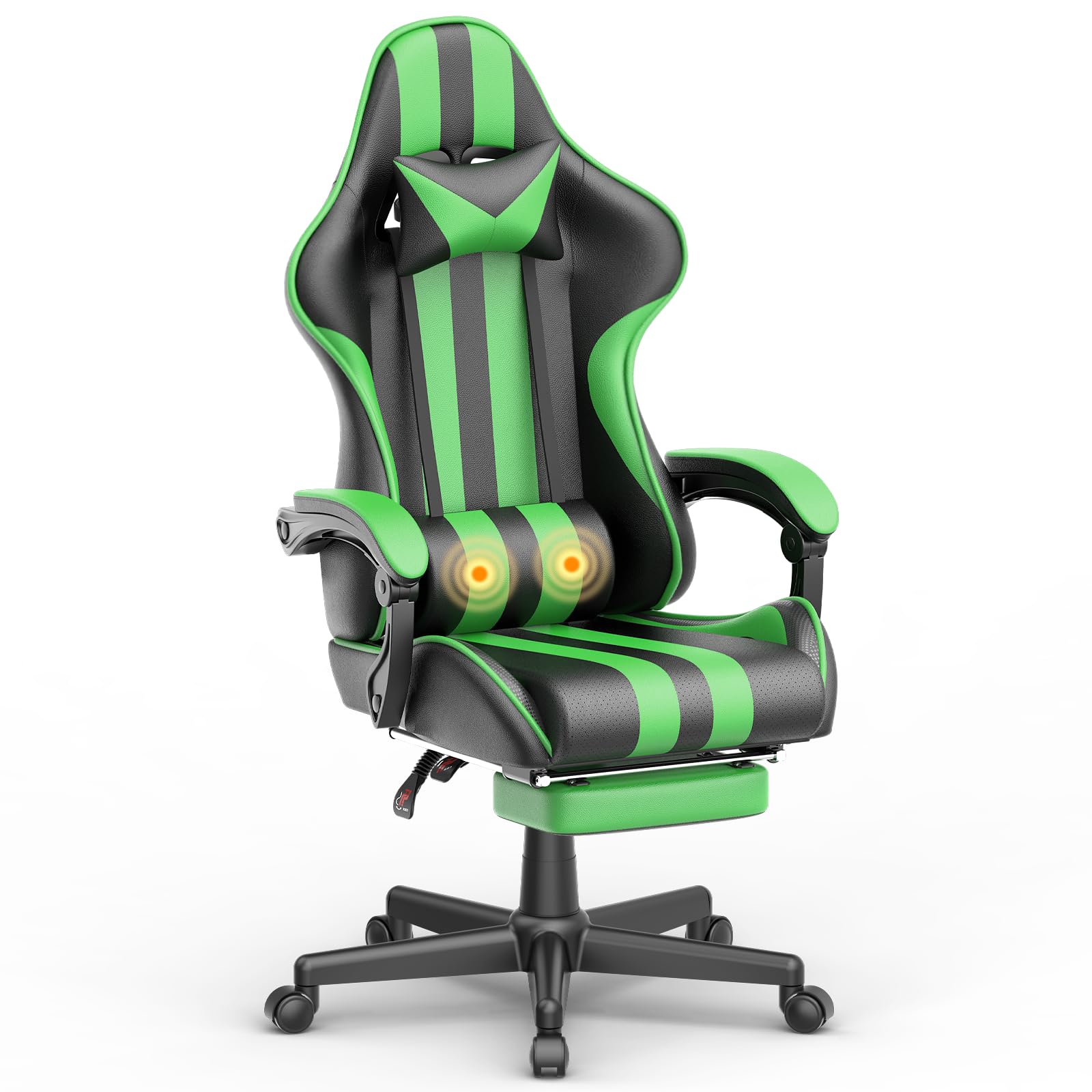 Green Gaming Chair with Footrest,Headrest,Lumbar Support Gamer Chair