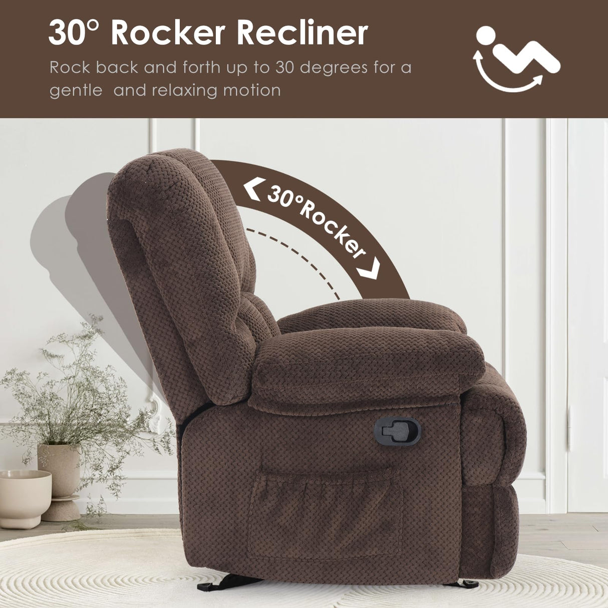 Oversized Rocking Rocker Recliner Chair for Living Room Adults, Chocolate