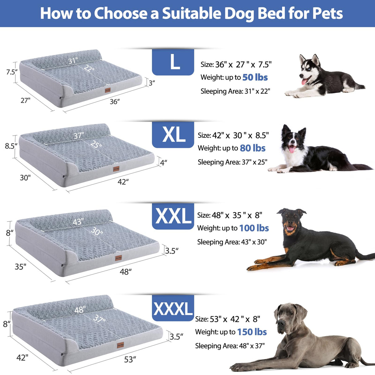 Chez Paw Orthopedic Dog Bed for Extra Large Dogs, XL Dog Beds with Comfy Bolsters, Xlarge Waterproof Dog Bed with Removable Washable Cover and Nonskid Bottom, Pet Couch Bed for Extra Large Dogs