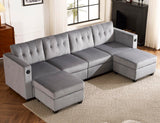 6 Seat Modular Sectional Sofa with Storage & USB Ports, 108" Velvet Couches for Living Room