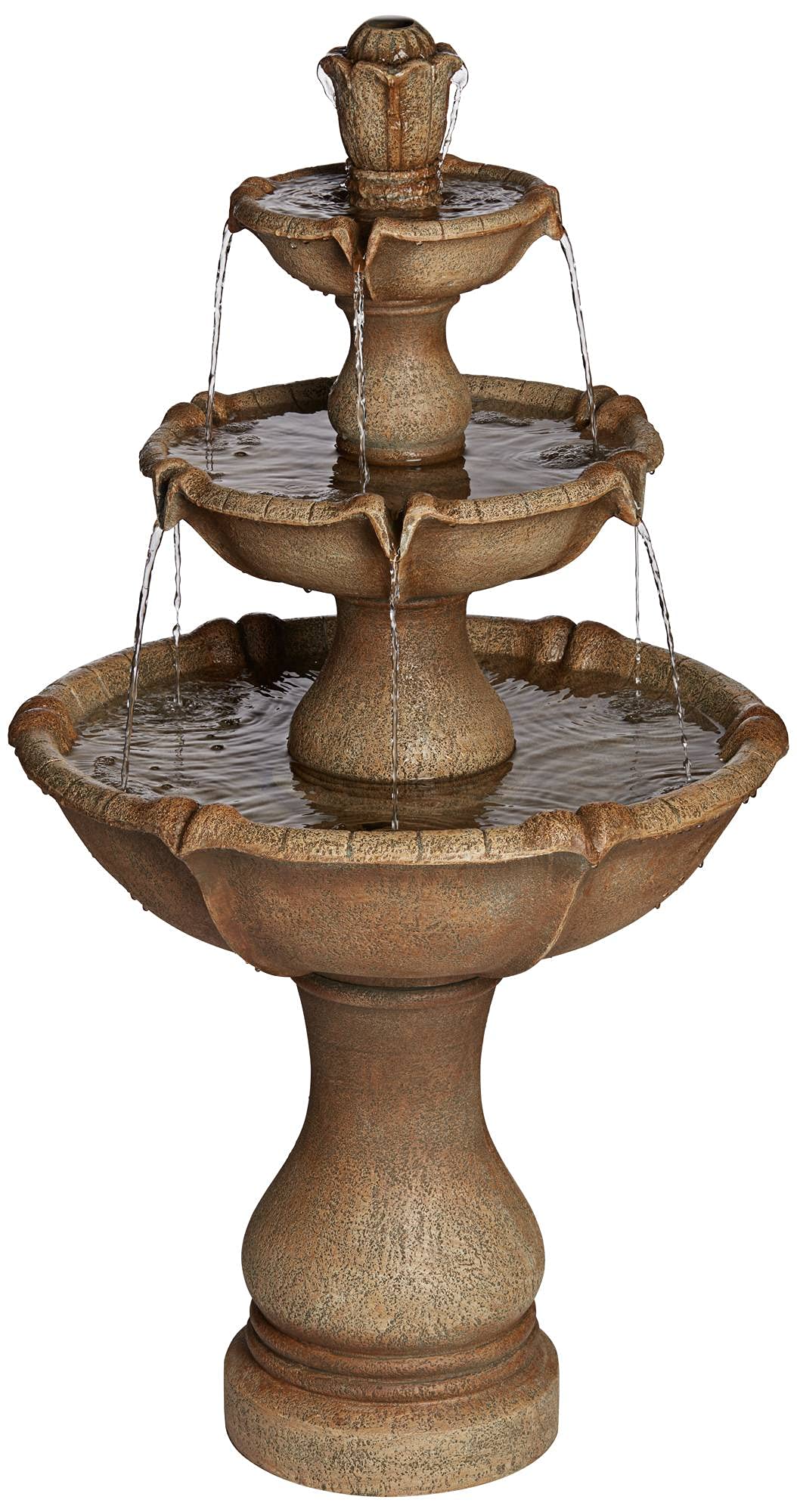 Outdoor Floor Water Fountain with Light LED 43" High 3-Tiered Resin for Garden