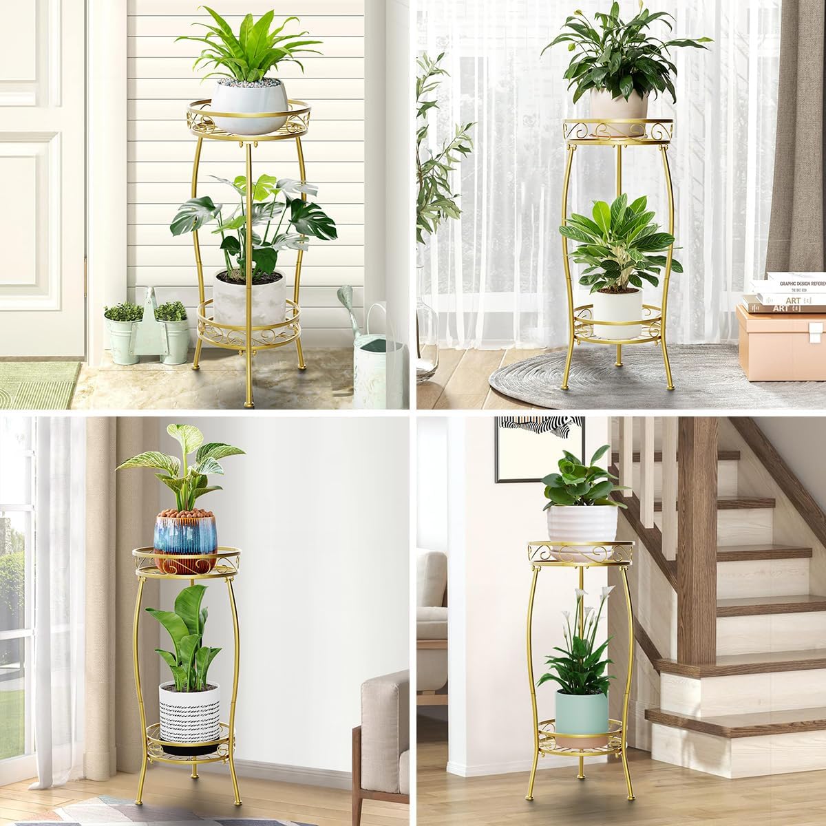 Plant Stand Indoor- 2 Tier Metal Tall Plant Stand 26.5" Flower Stand Holder