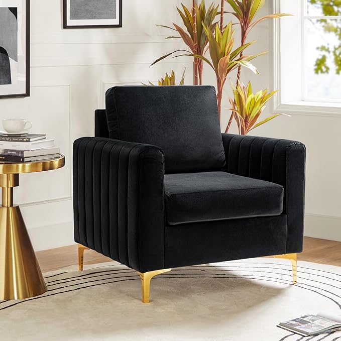 Velvet Accent Club Chair, Modern Velvet Armchair Upholstered Accent Club Chair Sofa Chair with Gold Metal Legs Mid-Century Barrel Leisure Chair Comfy Reading Chair, Fuchsia