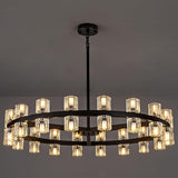 20-Light Large Gold Wagon Wheel Chandelier with Glass Shades