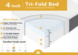 Foldable Mattress Bed Gel Memory Foam, Trifold Mattress 4 Inch, Portable Topper & Washable Cover,