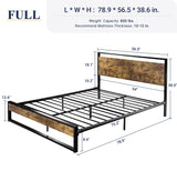 Full Metal Bed Frame with Rustic Headboard & Footboard, Sturdy Frame Construction