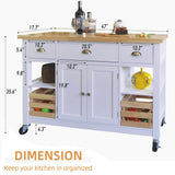 Kitchen Island Cart on Wheels - Rolling Kitchen Table with Storage